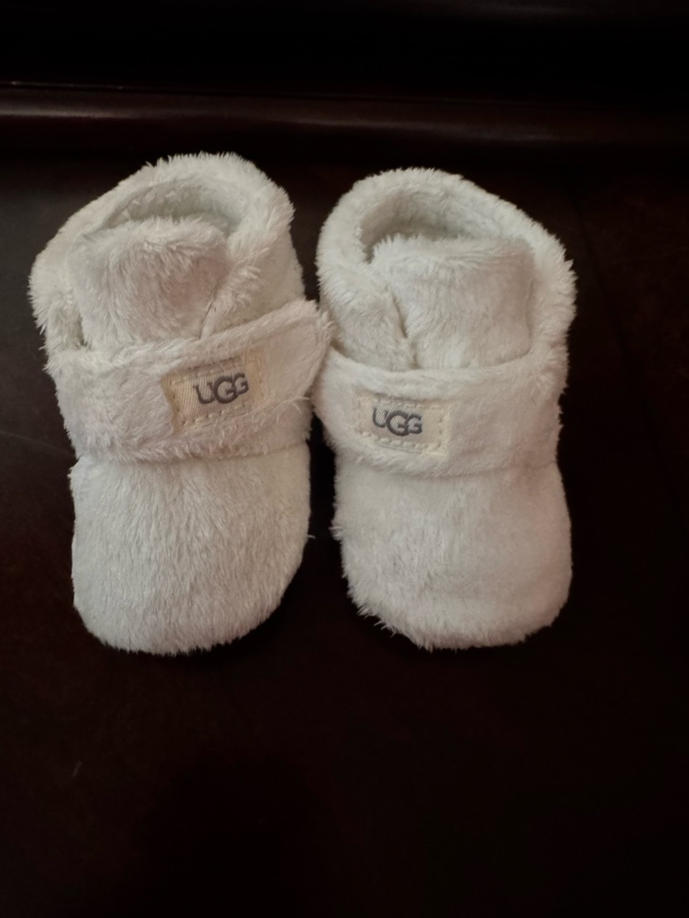 UGG Infant Plush White Fuzzy Booties with Strap